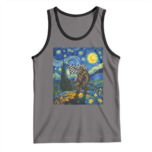 Bigfoot Racing Tank Top Sasquatch Checkered Flag Starry Night Van Gogh TS14 Deep Heather Black Print Your Wear