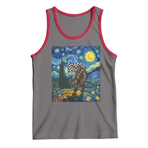 Bigfoot Racing Tank Top Sasquatch Checkered Flag Starry Night Van Gogh TS14 Deep Heather Red Print Your Wear