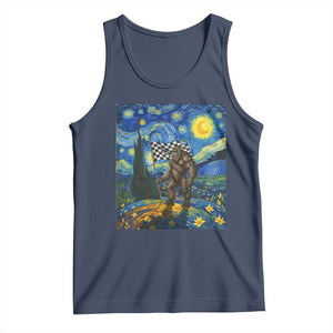 Bigfoot Racing Tank Top Sasquatch Checkered Flag Starry Night Van Gogh TS14 Navy Print Your Wear