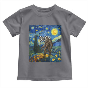 Bigfoot Racing Toddler T Shirt Sasquatch Checkered Flag Starry Night Van Gogh TS14 Charcoal Print Your Wear