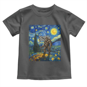 Bigfoot Racing Toddler T Shirt Sasquatch Checkered Flag Starry Night Van Gogh TS14 Dark Heather Print Your Wear