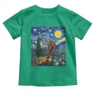 Bigfoot Racing Toddler T Shirt Sasquatch Checkered Flag Starry Night Van Gogh TS14 Irish Green Print Your Wear