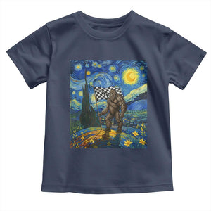 Bigfoot Racing Toddler T Shirt Sasquatch Checkered Flag Starry Night Van Gogh TS14 Navy Print Your Wear