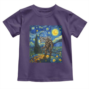 Bigfoot Racing Toddler T Shirt Sasquatch Checkered Flag Starry Night Van Gogh TS14 Purple Print Your Wear