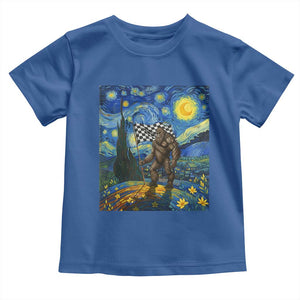 Bigfoot Racing Toddler T Shirt Sasquatch Checkered Flag Starry Night Van Gogh TS14 Royal Blue Print Your Wear