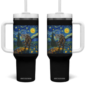 Bigfoot Racing Tumbler With Handle Sasquatch Checkered Flag Starry Night Van Gogh TS14 One Size: 40 oz Black Print Your Wear