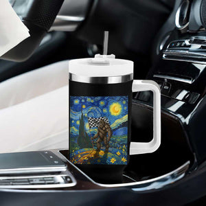 Bigfoot Racing Tumbler With Handle Sasquatch Checkered Flag Starry Night Van Gogh TS14 Print Your Wear