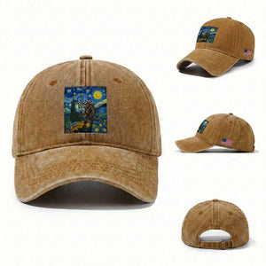Bigfoot Racing Washed Cotton Baseball Cap Sasquatch Checkered Flag Starry Night Van Gogh TS14 Washed Cap Universal Fit Yellow Ochre Print Your Wear