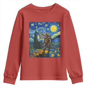 Bigfoot Racing Youth Sweatshirt Sasquatch Checkered Flag Starry Night Van Gogh TS14 Red Print Your Wear