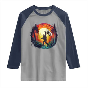 Bigfoot Racing Raglan Shirt Sasquatch Checkered Flag TS14 Sport Gray Navy Print Your Wear
