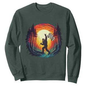 Bigfoot Racing Sweatshirt Sasquatch Checkered Flag TS14 Dark Forest Green Print Your Wear