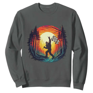 Bigfoot Racing Sweatshirt Sasquatch Checkered Flag TS14 Dark Heather Print Your Wear