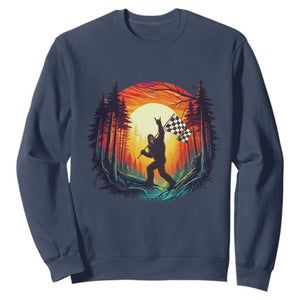 Bigfoot Racing Sweatshirt Sasquatch Checkered Flag TS14 Navy Print Your Wear