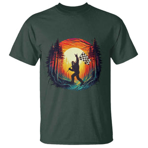 Bigfoot Racing T Shirt Sasquatch Checkered Flag TS14 Dark Forest Green Print Your Wear