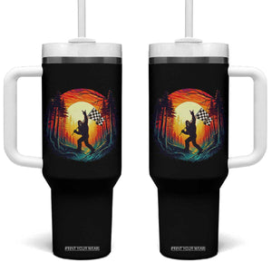 Bigfoot Racing Tumbler With Handle Sasquatch Checkered Flag TS14 One Size: 40 oz Black Print Your Wear