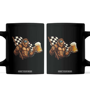 Funny Bigfoot Coffee Mug Sasquatch Drinking Beer Racing Car TS14 Black Print Your Wear