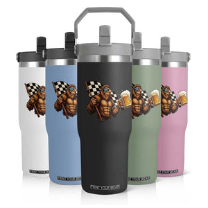 Funny Bigfoot Flip Straw Tumbler Sasquatch Drinking Beer Racing Car TS14 Print Your Wear