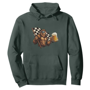 Funny Bigfoot Hoodie Sasquatch Drinking Beer Racing Car TS14 Dark Forest Green Print Your Wear