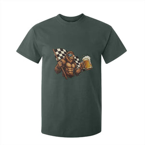 Funny Bigfoot T Shirt For Kid Sasquatch Drinking Beer Racing Car TS14 Dark Forest Green Print Your Wear