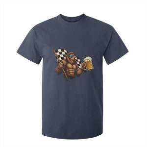 Funny Bigfoot T Shirt For Kid Sasquatch Drinking Beer Racing Car TS14 Navy Print Your Wear