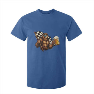 Funny Bigfoot T Shirt For Kid Sasquatch Drinking Beer Racing Car TS14 Royal Blue Print Your Wear