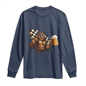 Funny Bigfoot Long Sleeve Shirt Sasquatch Drinking Beer Racing Car TS14 Navy Print Your Wear