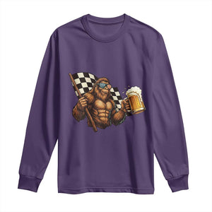 Funny Bigfoot Long Sleeve Shirt Sasquatch Drinking Beer Racing Car TS14 Purple Print Your Wear