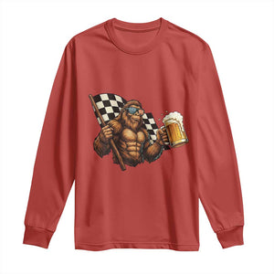 Funny Bigfoot Long Sleeve Shirt Sasquatch Drinking Beer Racing Car TS14 Red Print Your Wear