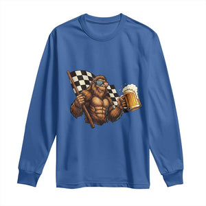 Funny Bigfoot Long Sleeve Shirt Sasquatch Drinking Beer Racing Car TS14 Royal Blue Print Your Wear