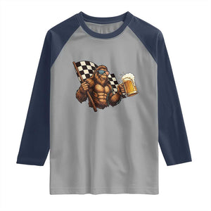 Funny Bigfoot Raglan Shirt Sasquatch Drinking Beer Racing Car TS14 Sport Gray Navy Print Your Wear