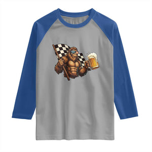 Funny Bigfoot Raglan Shirt Sasquatch Drinking Beer Racing Car TS14 Sport Gray Royal Print Your Wear