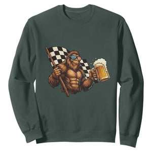 Funny Bigfoot Sweatshirt Sasquatch Drinking Beer Racing Car TS14 Dark Forest Green Print Your Wear