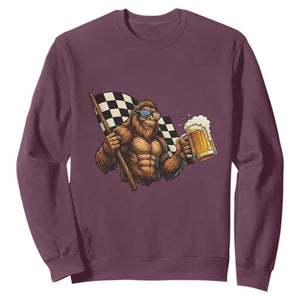 Funny Bigfoot Sweatshirt Sasquatch Drinking Beer Racing Car TS14 Maroon Print Your Wear