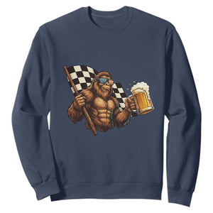 Funny Bigfoot Sweatshirt Sasquatch Drinking Beer Racing Car TS14 Navy Print Your Wear