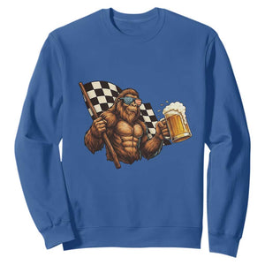 Funny Bigfoot Sweatshirt Sasquatch Drinking Beer Racing Car TS14 Royal Blue Print Your Wear