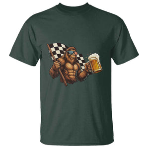 Funny Bigfoot T Shirt Sasquatch Drinking Beer Racing Car TS14 Dark Forest Green Print Your Wear