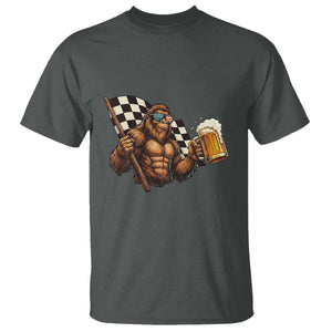 Funny Bigfoot T Shirt Sasquatch Drinking Beer Racing Car TS14 Dark Heather Print Your Wear