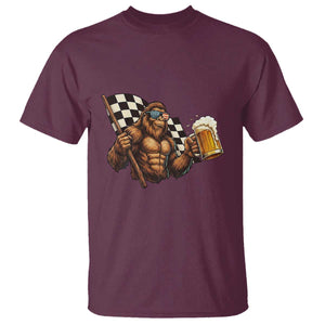 Funny Bigfoot T Shirt Sasquatch Drinking Beer Racing Car TS14 Maroon Print Your Wear
