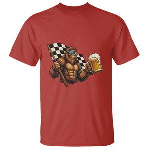 Funny Bigfoot T Shirt Sasquatch Drinking Beer Racing Car TS14 Red Print Your Wear