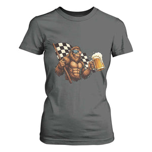 Funny Bigfoot T Shirt For Women Sasquatch Drinking Beer Racing Car TS14 Dark Heather Print Your Wear