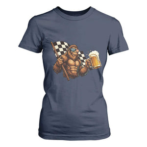 Funny Bigfoot T Shirt For Women Sasquatch Drinking Beer Racing Car TS14 Navy Print Your Wear