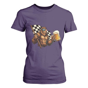 Funny Bigfoot T Shirt For Women Sasquatch Drinking Beer Racing Car TS14 Purple Print Your Wear