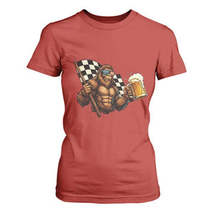 Funny Bigfoot T Shirt For Women Sasquatch Drinking Beer Racing Car TS14 Red Print Your Wear