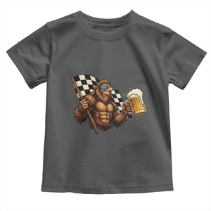 Funny Bigfoot Toddler T Shirt Sasquatch Drinking Beer Racing Car TS14 Dark Heather Print Your Wear