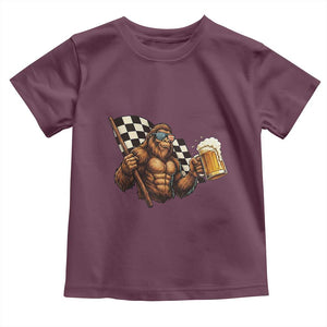 Funny Bigfoot Toddler T Shirt Sasquatch Drinking Beer Racing Car TS14 Maroon Print Your Wear