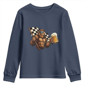 Funny Bigfoot Youth Sweatshirt Sasquatch Drinking Beer Racing Car TS14 Navy Print Your Wear