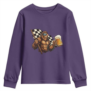 Funny Bigfoot Youth Sweatshirt Sasquatch Drinking Beer Racing Car TS14 Purple Print Your Wear
