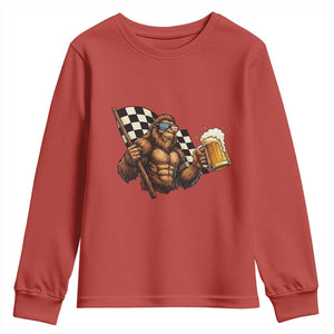 Funny Bigfoot Youth Sweatshirt Sasquatch Drinking Beer Racing Car TS14 Red Print Your Wear