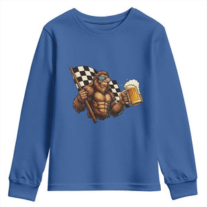 Funny Bigfoot Youth Sweatshirt Sasquatch Drinking Beer Racing Car TS14 Royal Blue Print Your Wear