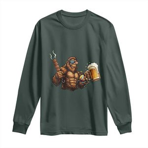 Funny Bigfoot BBQ Party Long Sleeve Shirt Sasquatch Drinking Beer Celebrate Championship TS14 Dark Forest Green Print Your Wear